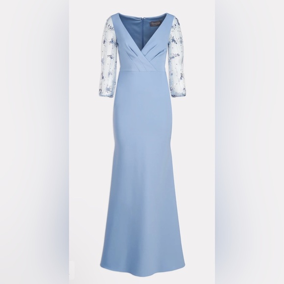 NWT Theia Kiera Light Blue Beaded Puff Sheer Sleeve Ethereal Gown - Picture 4 of 17